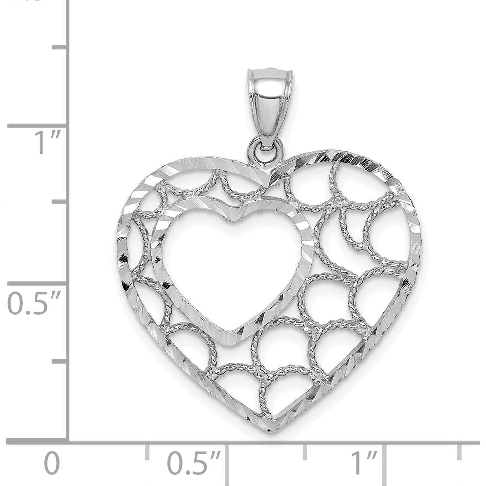 14K White Gold Diamond-Cut Heart Pendant - Elegant and Sparkling Charm by Oro Pregiato