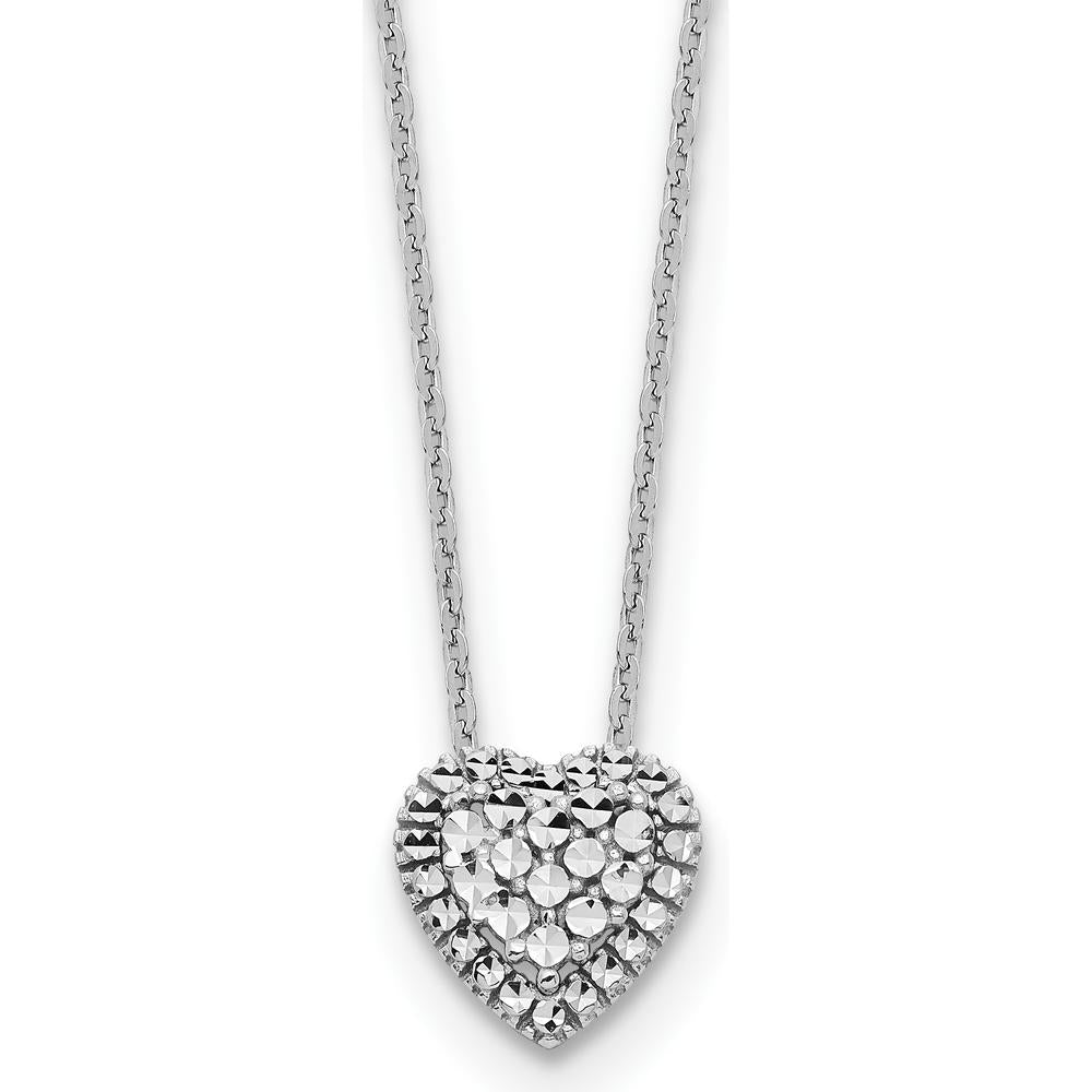 14K White Gold Diamond-Cut Heart Slide Necklace - 18" Chain by 0