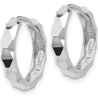 14K White Gold Diamond-Cut Hinged Hoop Earrings - 14mm Width, Rhodium Polished Finish by 0