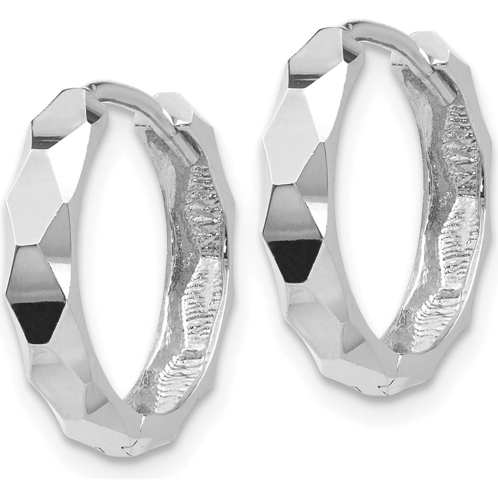 14K White Gold Diamond-Cut Hinged Hoop Earrings - 14mm Width, Rhodium Polished Finish by 0