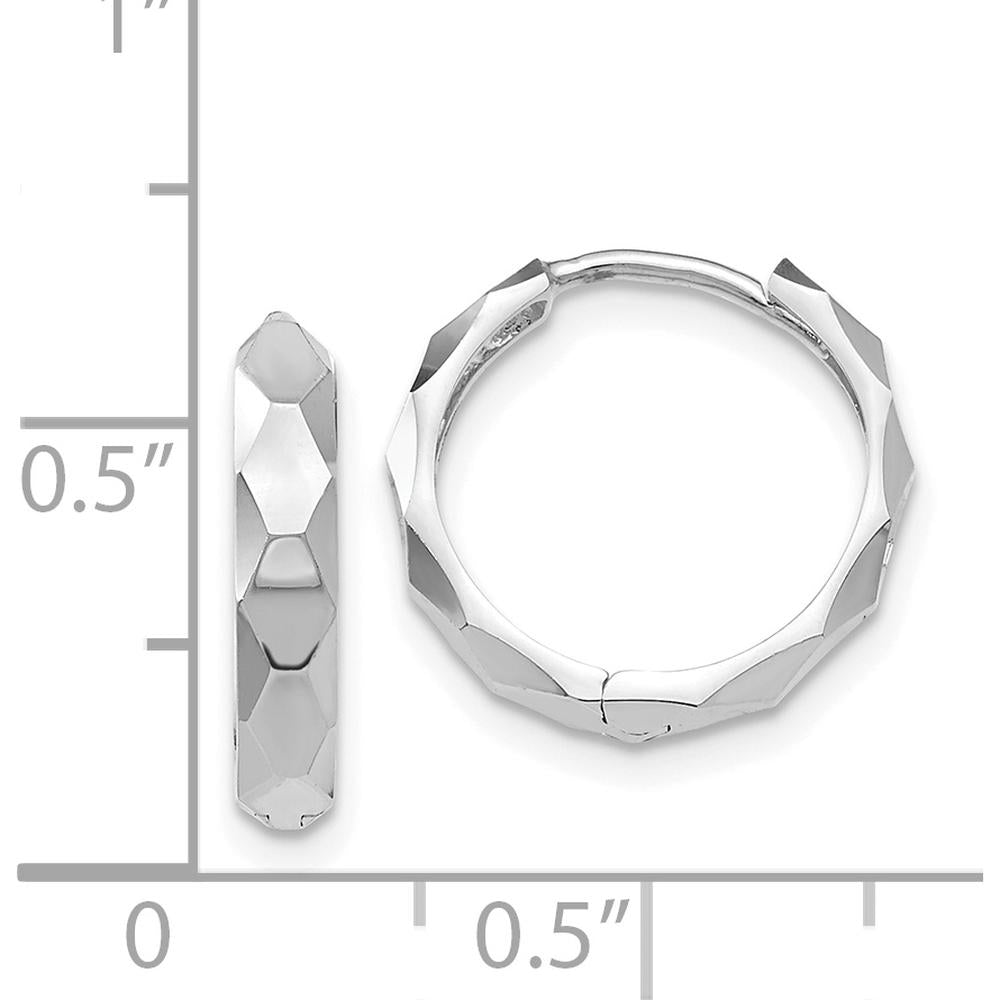 14K White Gold Diamond-Cut Hinged Hoop Earrings - 14mm Width, Rhodium Polished Finish by 0