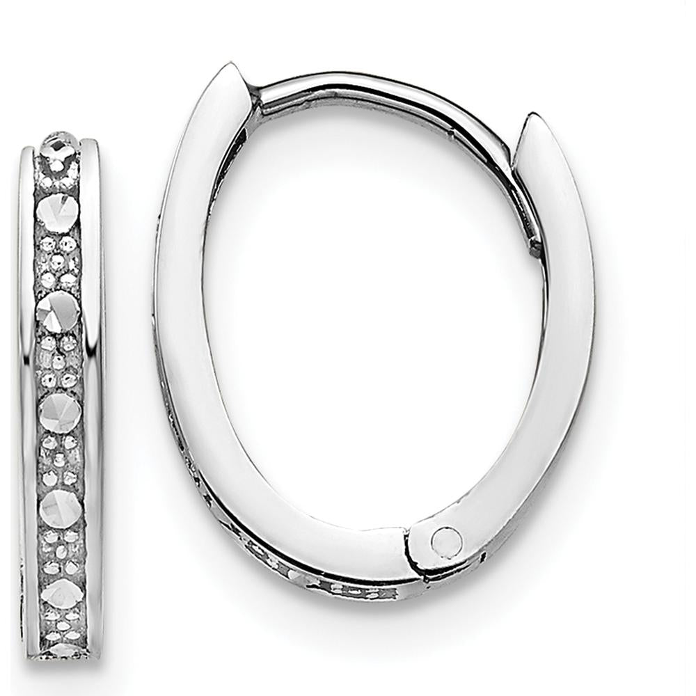 14K White Gold Diamond-Cut Hinged Hoop Earrings with Rhodium Plating - 0.40 Carat Total Diamond Weight by 0