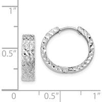 14K White Gold Diamond-Cut Hinged Hoop Earrings with Rhodium Plating - 12mm Length by Oro Pregiato