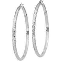 14K White Gold Diamond-Cut Hollow Hoop Earrings - 65mm Length, 3.5mm Thickness by 0