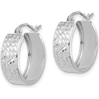 14K White Gold Diamond-Cut Hoop Earrings - 18.19mm Length, Polished Finish by 0