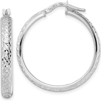 14K White Gold Diamond-Cut Hoop Earrings - 28.46mm Length by 0