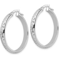 14K White Gold Diamond-Cut Hoop Earrings - 28.46mm Length by 0
