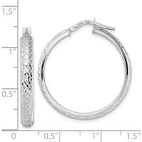 14K White Gold Diamond-Cut Hoop Earrings - 28.46mm Length by 0