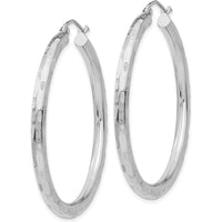 14K White Gold Diamond-Cut Hoop Earrings - 40mm Length, Polished Finish by 0