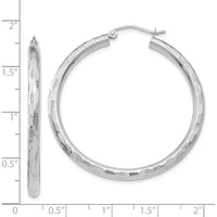 14K White Gold Diamond-Cut Hoop Earrings - 40mm Length, Polished Finish by 0