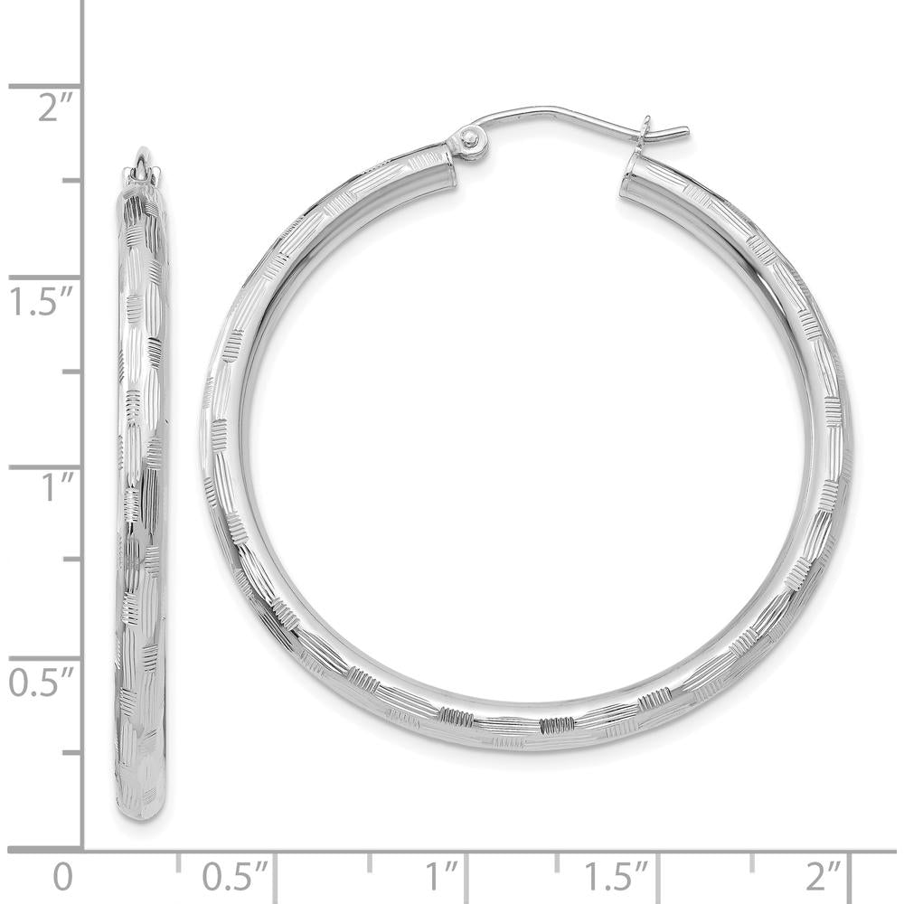 14K White Gold Diamond-Cut Hoop Earrings - 40mm Length, Polished Finish by 0