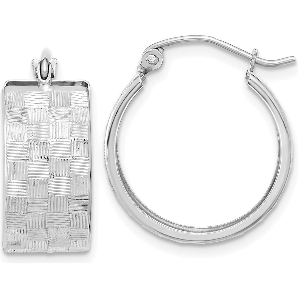 14K White Gold Diamond-Cut Hoop Earrings - Polished Finish by 0