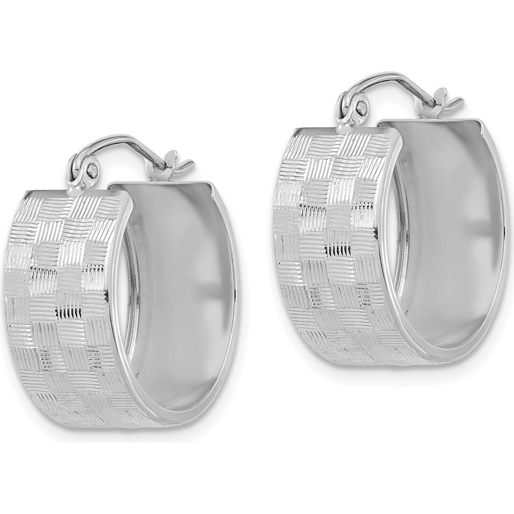 14K White Gold Diamond-Cut Hoop Earrings - Polished Finish by 0