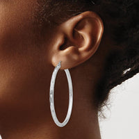 14K White Gold Diamond-Cut Hoop Earrings with Rhodium-Plated Finish - 50mm by 0