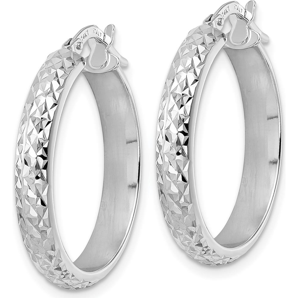 14K White Gold Diamond-Cut Hoop Earrings with Rhodium Plating - 24.29mm Length by 0