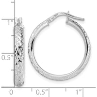 14K White Gold Diamond-Cut Hoop Earrings with Rhodium Plating - 24.29mm Length by 0