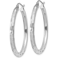 14K White Gold Diamond-Cut Hoop Earrings with Rhodium Plating - 35mm Diameter by 0