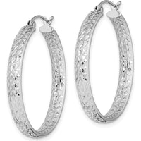 14K White Gold Diamond-Cut In & Out Large Hoop Earrings with Polished Rhodium Finish by 0