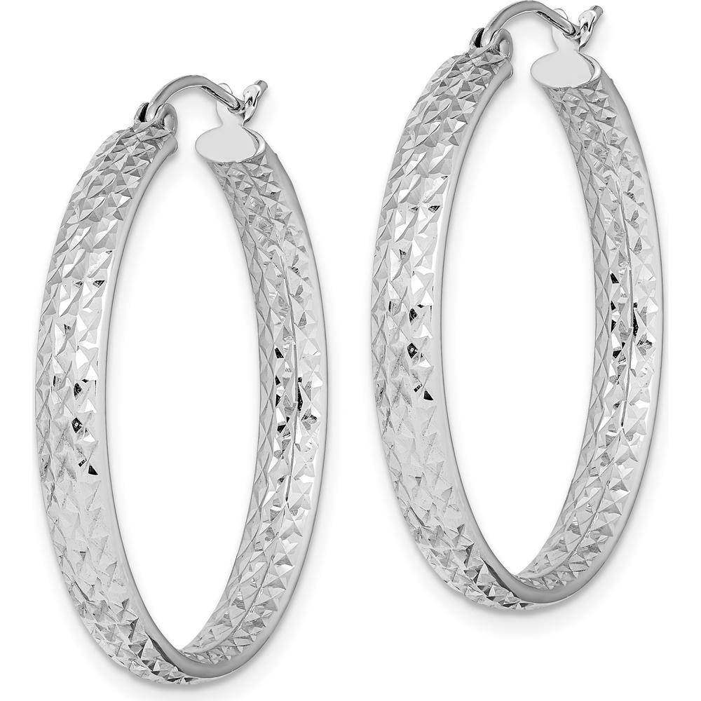 14K White Gold Diamond-Cut In & Out Large Hoop Earrings with Polished Rhodium Finish by 0