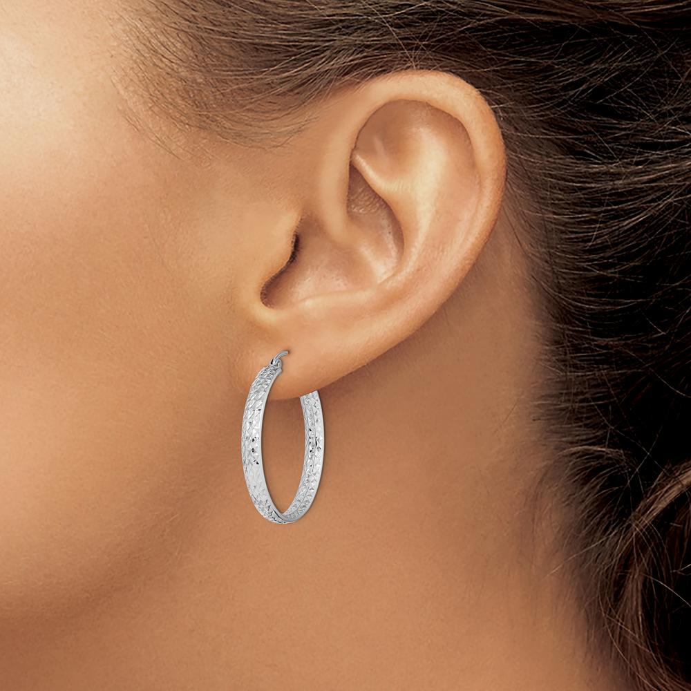 14K White Gold Diamond-Cut In & Out Large Hoop Earrings with Polished Rhodium Finish by 0