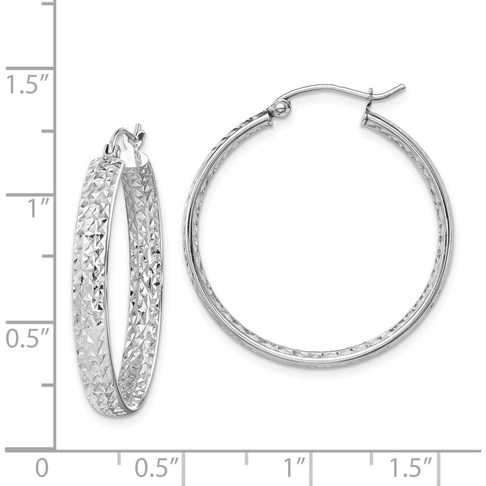 14K White Gold Diamond-Cut In & Out Large Hoop Earrings with Polished Rhodium Finish by 0