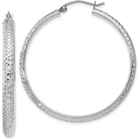 14K White Gold Diamond-Cut Large Hollow Hoop Earrings - 38mm Length by 0