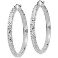 14K White Gold Diamond-Cut Large Hollow Hoop Earrings - 38mm Length by 0