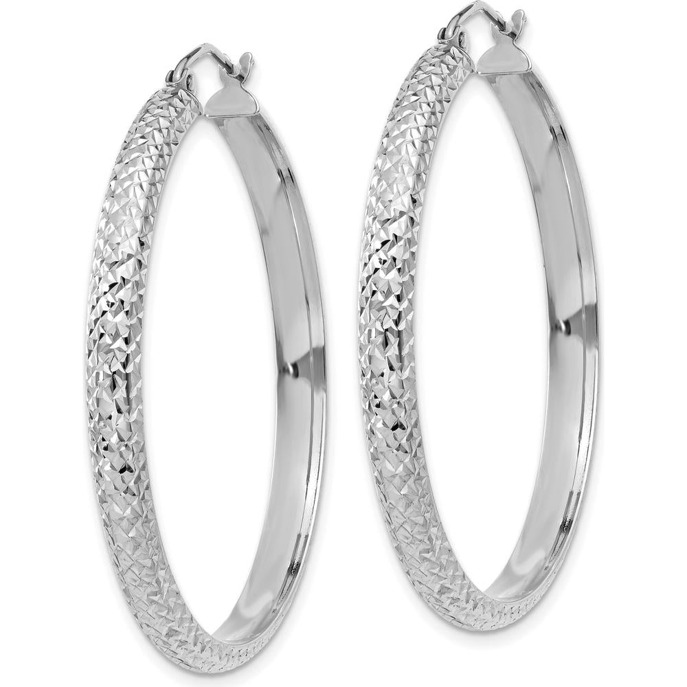 14K White Gold Diamond-Cut Large Hollow Hoop Earrings - 38mm Length by 0