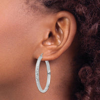 14K White Gold Diamond-Cut Large Hollow Hoop Earrings - 38mm Length by 0