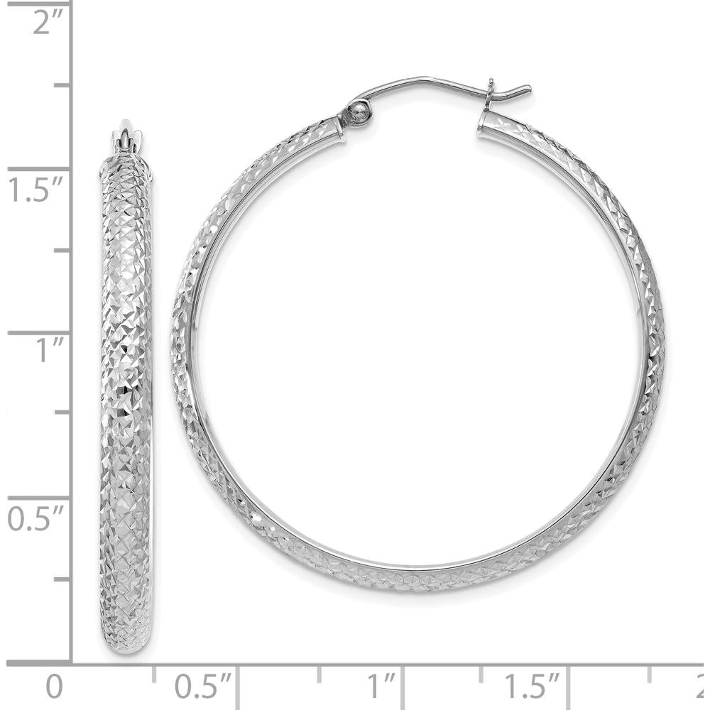 14K White Gold Diamond-Cut Large Hollow Hoop Earrings - 38mm Length by 0