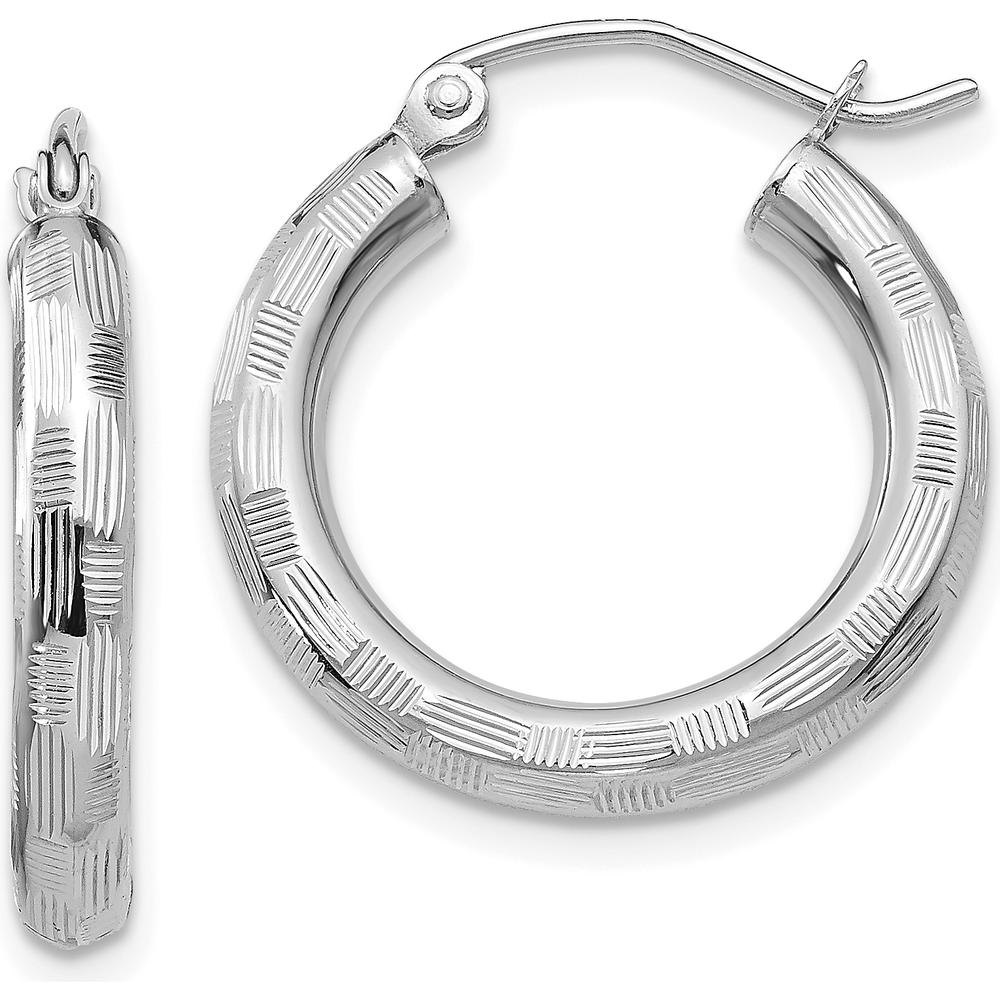 14K White Gold Diamond-Cut Large Hoop Earrings - 25mm in Length by 0