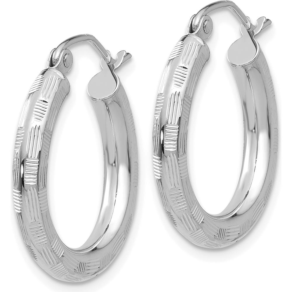 14K White Gold Diamond-Cut Large Hoop Earrings - 25mm in Length by 0