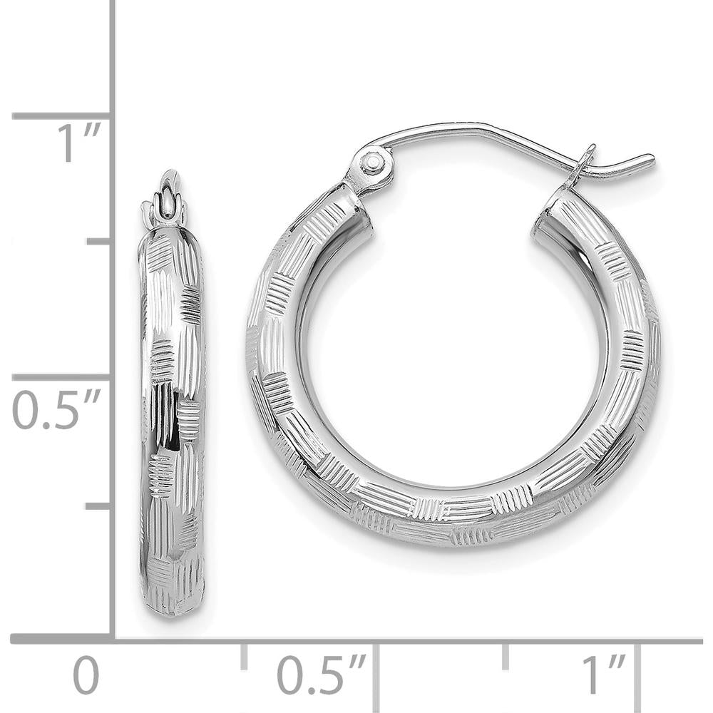 14K White Gold Diamond-Cut Large Hoop Earrings - 25mm in Length by 0