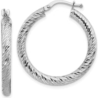 14K White Gold Diamond-Cut Large Hoop Earrings - 28.25mm Length, 27mm Width by 0