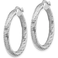 14K White Gold Diamond-Cut Large Hoop Earrings - 28.25mm Length, 27mm Width by 0