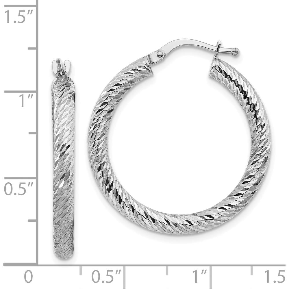 14K White Gold Diamond-Cut Large Hoop Earrings - 28.25mm Length, 27mm Width by 0