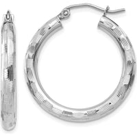 14K White Gold Diamond-Cut Large Hoop Earrings - Polished Finish by 0