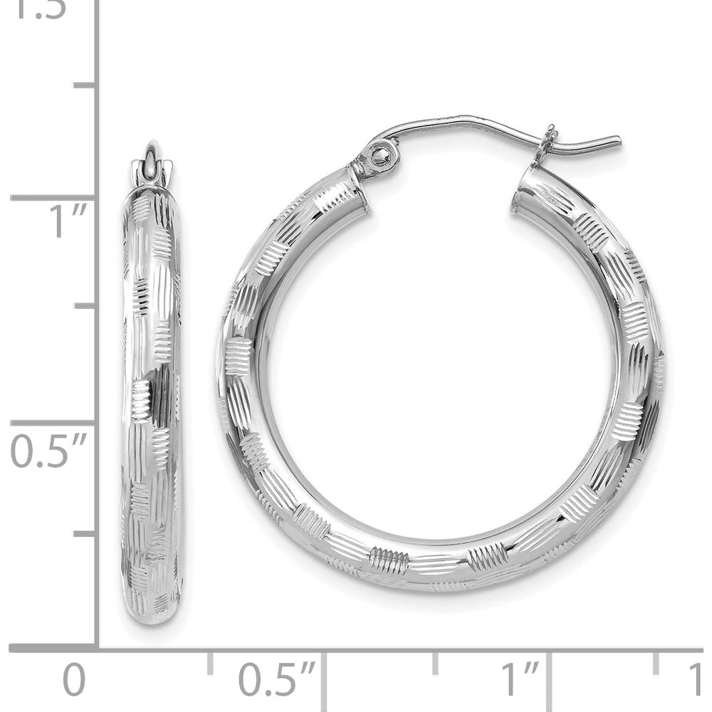 14K White Gold Diamond-Cut Large Hoop Earrings - Polished Finish by 0