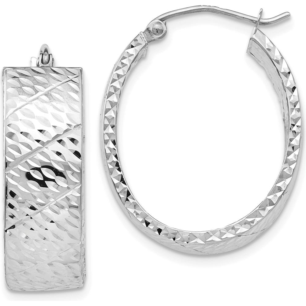 14K White Gold Diamond Cut Large Hoop Earrings - Polished Finish by 0