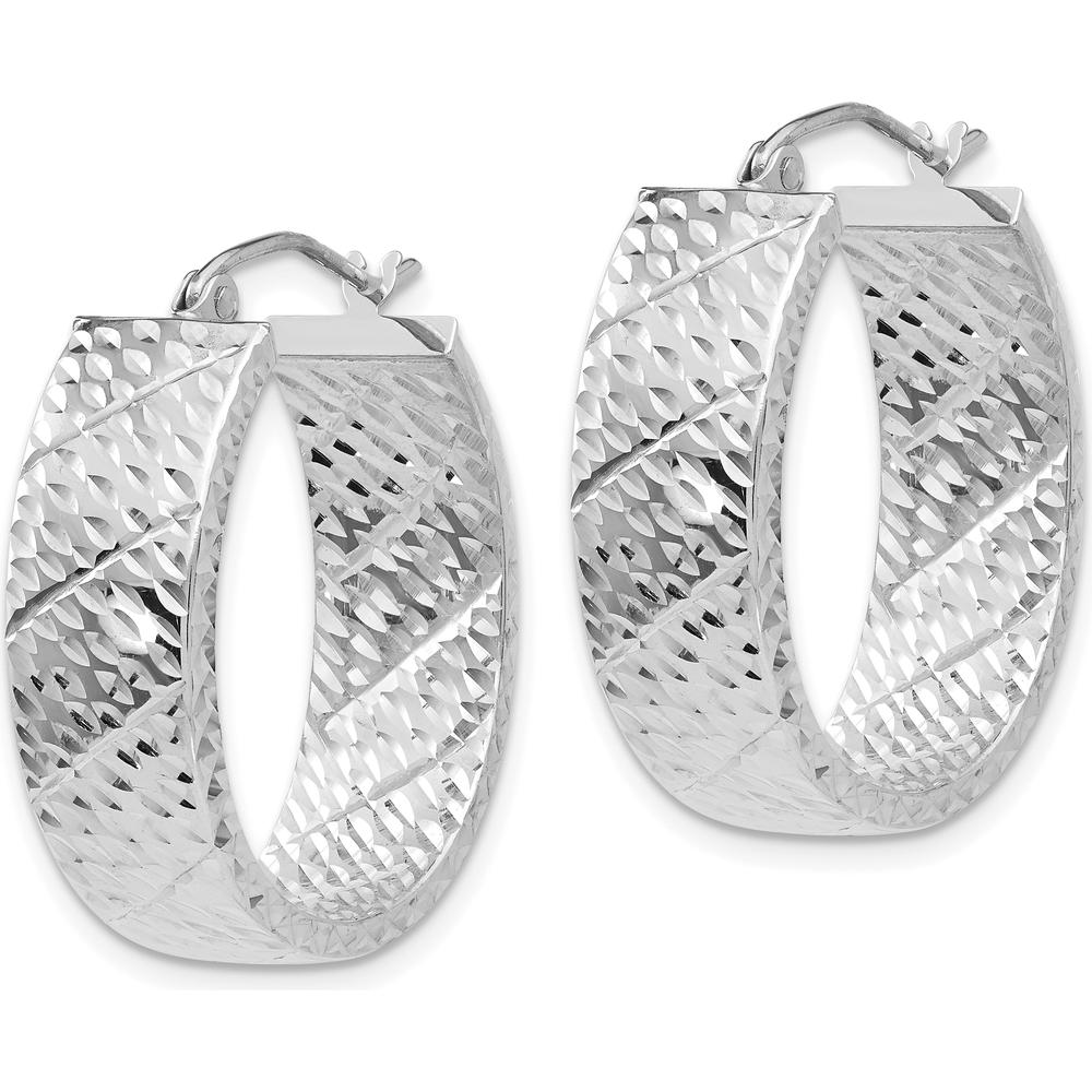 14K White Gold Diamond Cut Large Hoop Earrings - Polished Finish by 0
