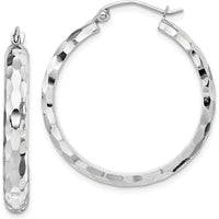 14K White Gold Diamond-Cut Large Hoop Earrings with Polished Rhodium Finish by 0