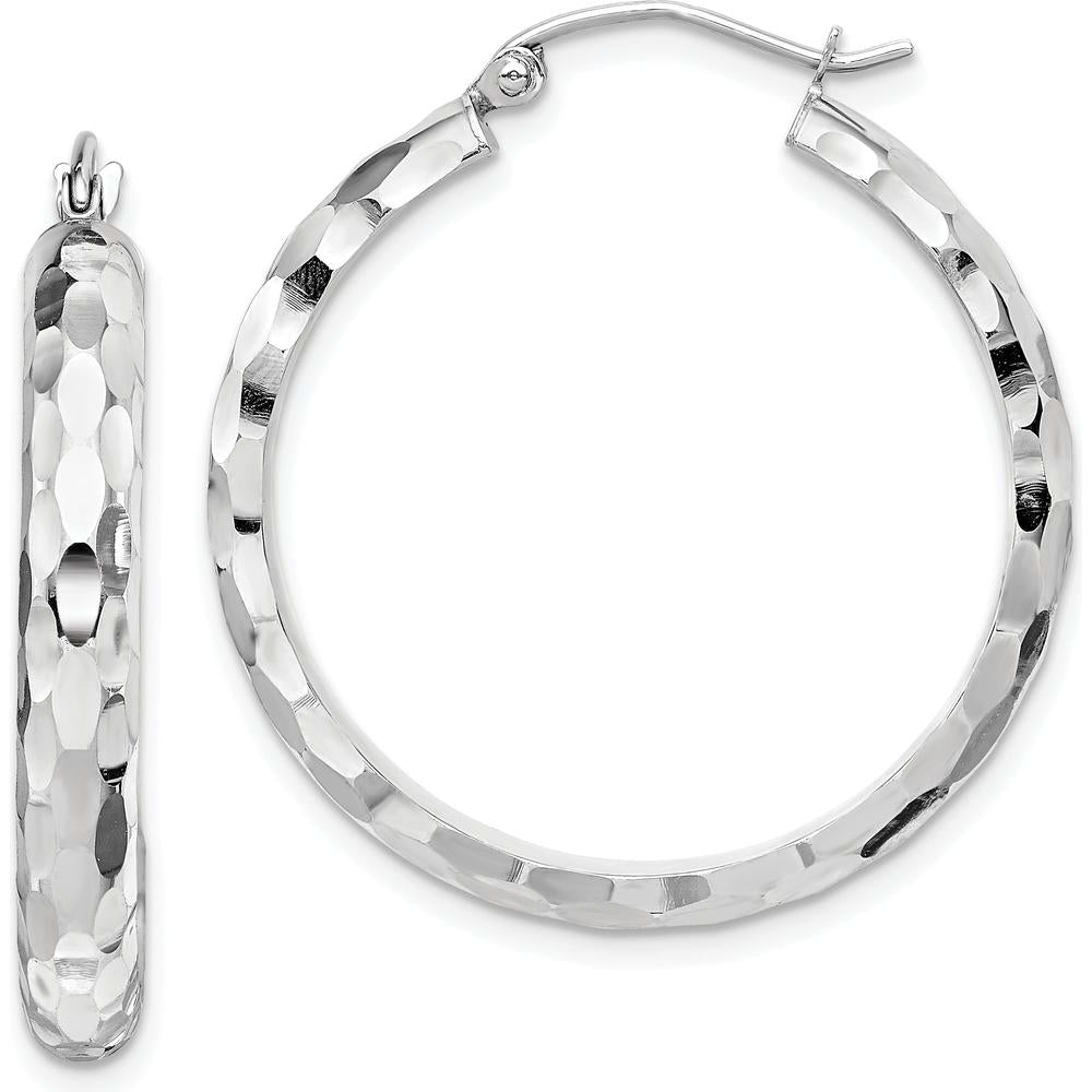 14K White Gold Diamond-Cut Large Hoop Earrings with Polished Rhodium Finish by 0