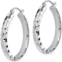 14K White Gold Diamond-Cut Large Hoop Earrings with Polished Rhodium Finish by 0