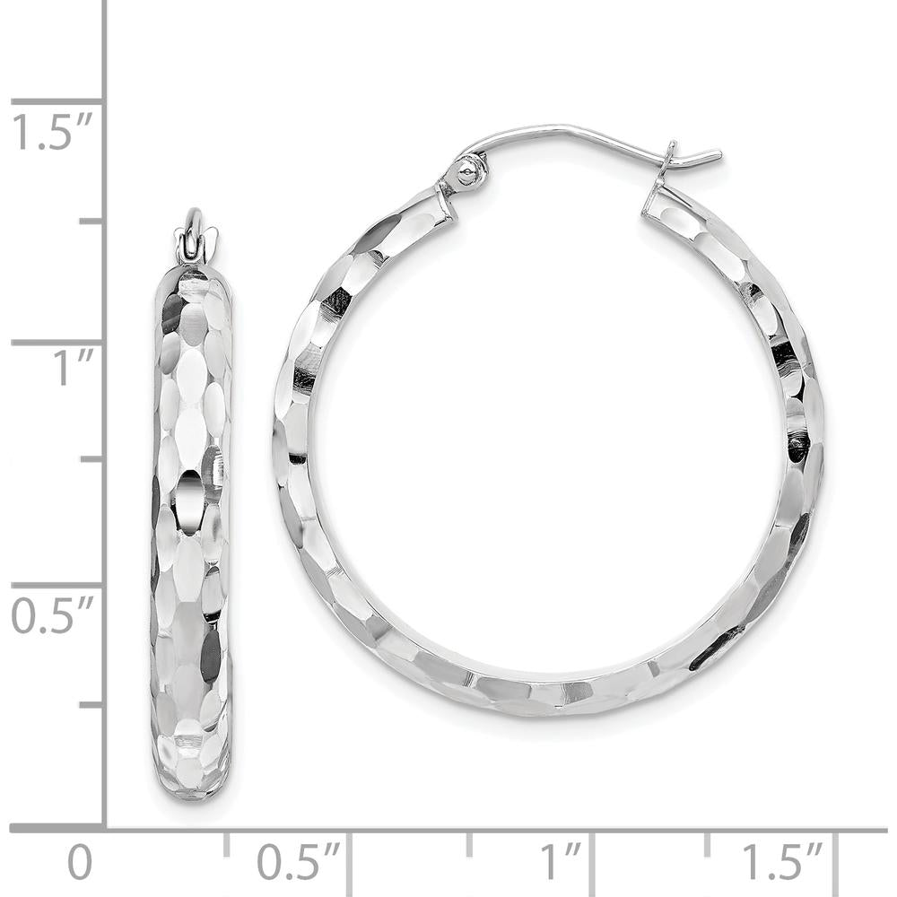 14K White Gold Diamond-Cut Large Hoop Earrings with Polished Rhodium Finish by 0