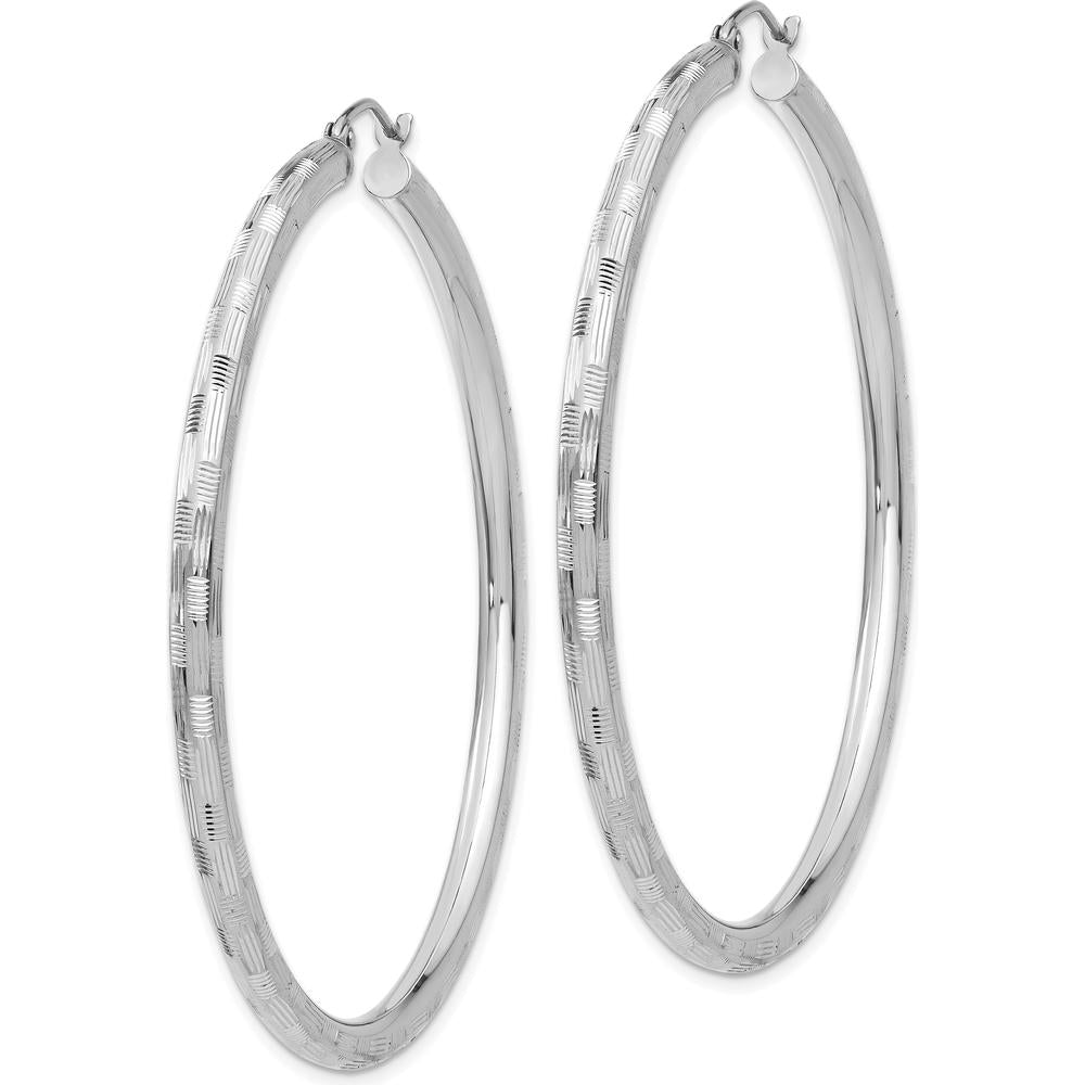 14K White Gold Diamond-Cut Large Hoop Earrings with Polished Rhodium Plating by 0