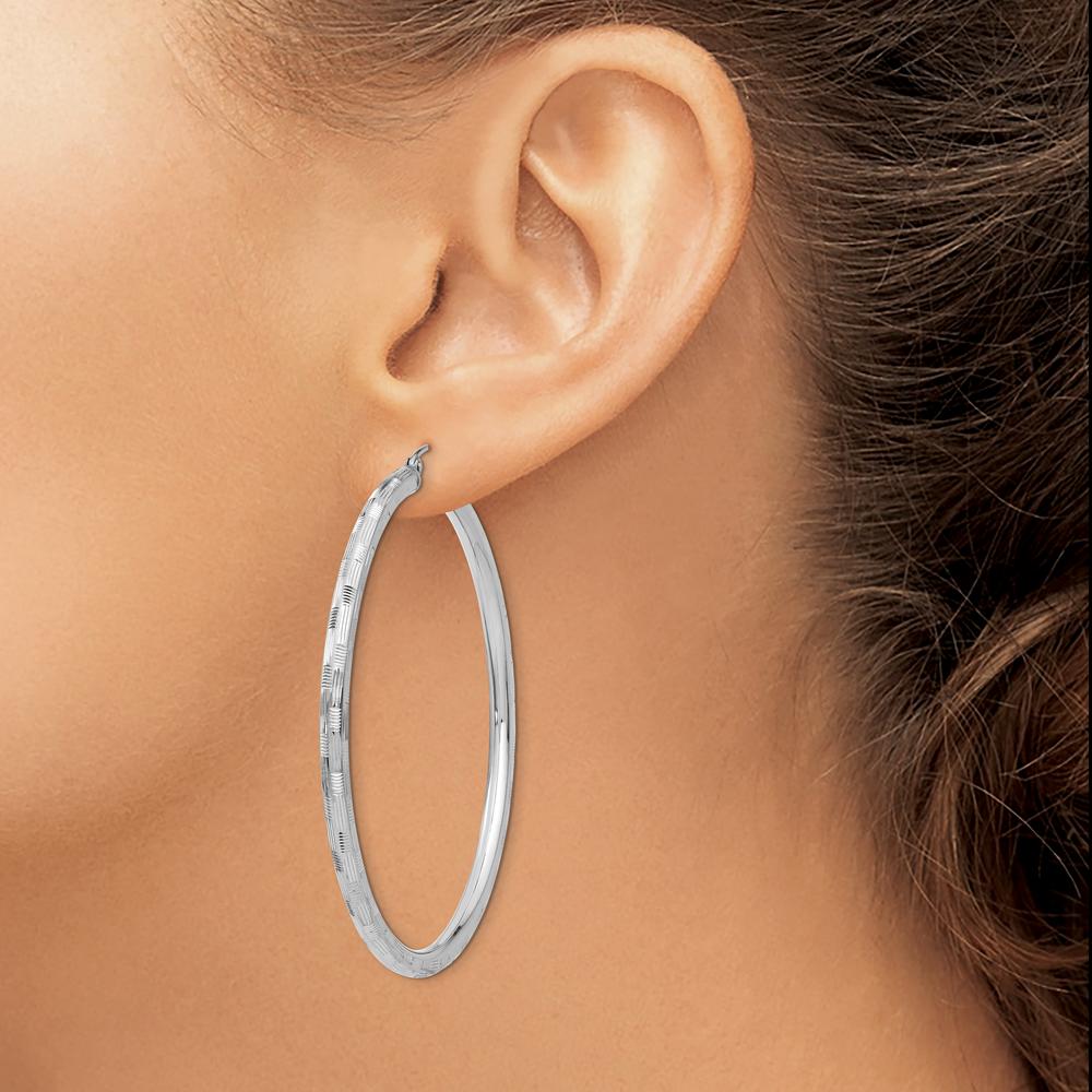 14K White Gold Diamond-Cut Large Hoop Earrings with Polished Rhodium Plating by 0