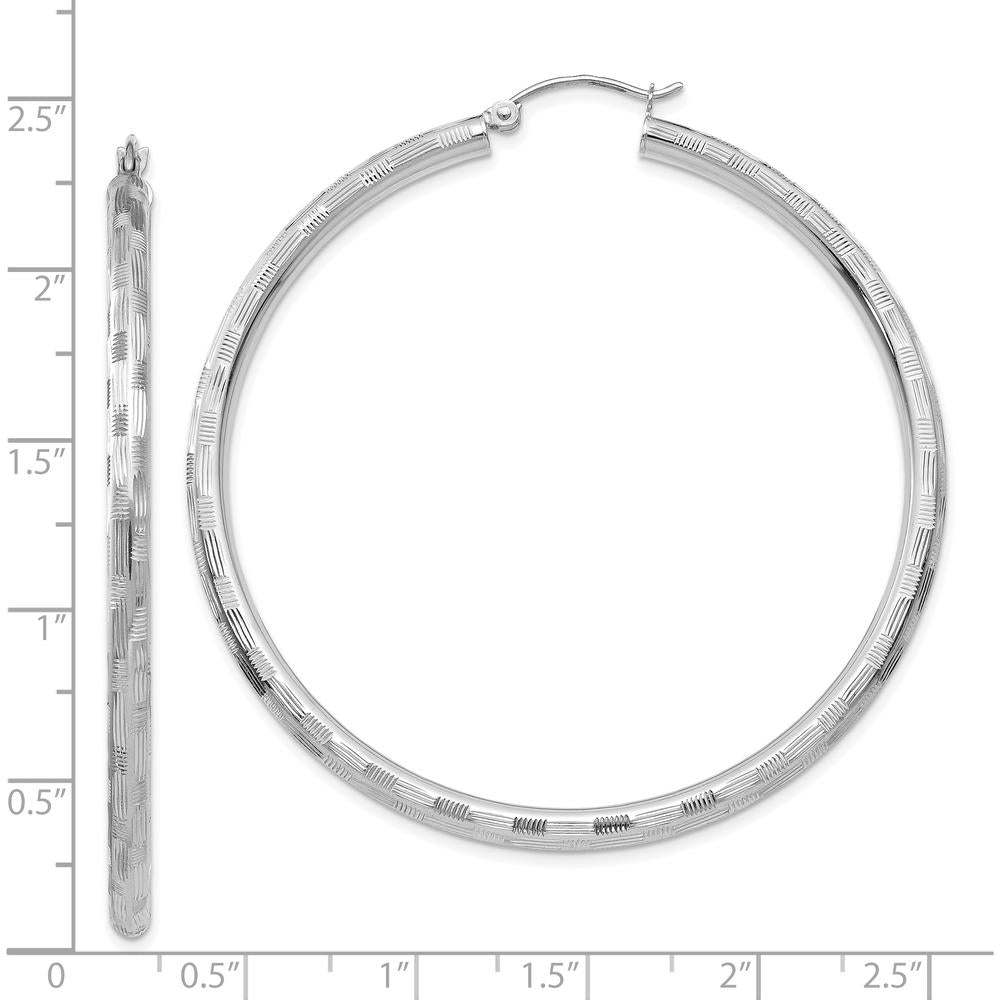 14K White Gold Diamond-Cut Large Hoop Earrings with Polished Rhodium Plating by 0