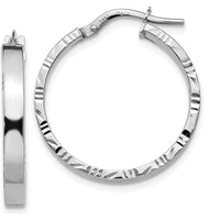 14K White Gold Diamond Cut Medium Hoop Earrings - 3mm Thickness by 0