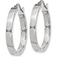 14K White Gold Diamond Cut Medium Hoop Earrings - 3mm Thickness by 0