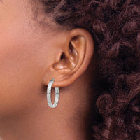 14K White Gold Diamond Cut Medium Hoop Earrings - 3mm Thickness by 0